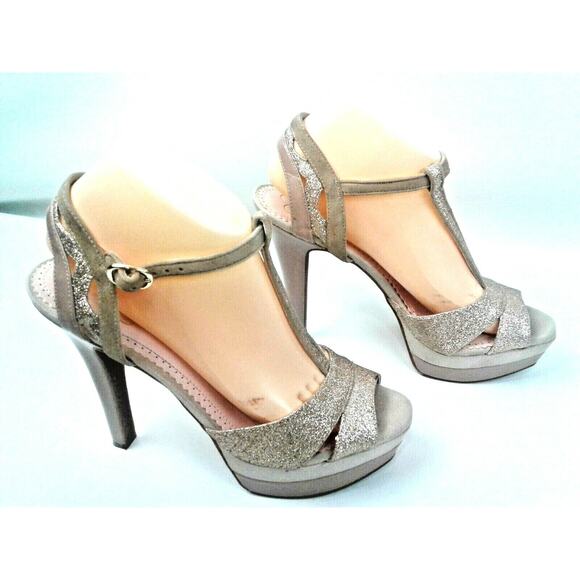 Jessica Simpson Womens Gold Glitter Platform 5.5" T-Strap Heels/Sandals Sz 9.5 - Picture 4 of 11